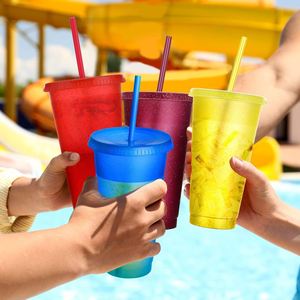 Wholesale <b>Bulk</b> 16Oz 24Oz Reusable Glitter Coffee Mug Color Change PP Plastic Tumbler With Straw for Cold Drinks & Boiling <b>Water</b> - Product Image 5
