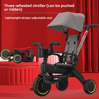 Tricycle Poussette Multifonctionnel Léger Pliable avec Cadre Métallique Robuste et Roues en Mousse, Portable pour Camping en Extérieur et Voyage des Enfants