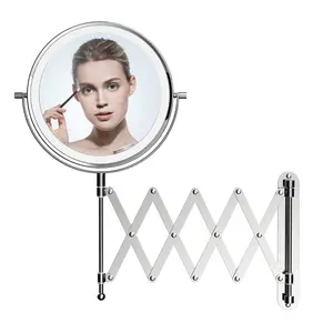 Treo Tường Gấp Cánh Tay Hai Mặt Mở rộng Có Thể Thu Vào 10X Magnifying Với LED Ánh Sáng Trang Điểm Gương