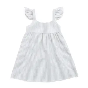 Sıcak satış butik bebek giysileri fly kollu % 100% pamuklu kumaş katı çizgili casual bebek kız elbise