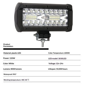Trois rangées de lampes de travail semi-aluminium en plastique de 120 W, bandes lumineuses de projecteurs, projecteurs de barre avant de toit pour voitures tout-terrain - Product Image 4
