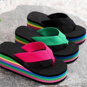 Thời trang zapatos de mujer phụ nữ Cầu Vồng nữ dày dưới EVA thongs màu tinh khiết nêm trượt Dép bãi biển phụ nữ Flip Flops - Product Image 2