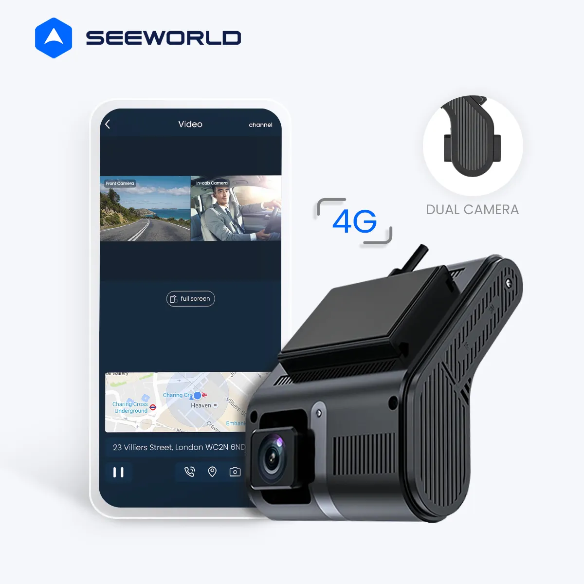 SEEWORLD V7 1080P Ultra Wide Live Streaming Dashcam con cámara de doble canal y GPS