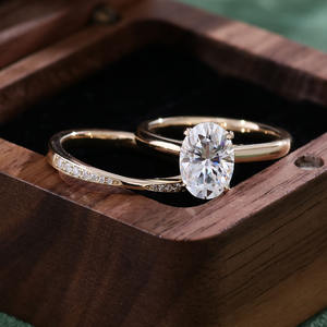 Anillos DE BODA oro 18K pareja VVS moissanite anillo personalizado 2CT corte ovalado solitario anillo de compromiso conjunto - Product Image 4