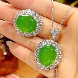 High Quality Jewelry Eco-friendly Copper Silver Plated Oval Cut 15*18mm Green Zircon <b>Women's</b> <b>Ring</b> Necklace <b>Set</b> for <b>Women</b> Tu - Product Image 1