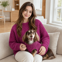 Ensemble de pulls assortis pour propriétaire et animal de compagnie en tricot texturé à anneaux horizontaux teint en masse, personnalisé ODM OEM, vente en gros