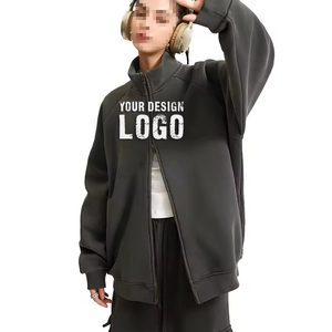 Outdoor Casual Washed Plus Fleece Stand Collar <b>Women's</b> Zip Hoodie Coat New Design Drop Shoulder Zipped <b>Womens</b> <b>Cardigan</b> Hoodies - Product Image 4