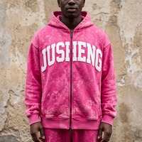 Ensemble survêtement homme en molleton bouclette avec logo personnalisé, sweat à capuche zippé et pantalon de survêtement en coton, coupe oversize et ample, vente en gros