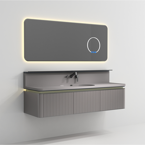 Panoon 23B Gabinete de baño de piedra moderna de pie Cajones de cierre suave Acabado resistente al agua Espejo incluido Acero inoxidable - Product Image 6