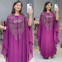 Abaya Papillon en Chiffon Brodé de Perles de Luxe, Robe Longue Musulmane avec Robe Intérieure, Col Rond, Robe Élégante, Boubou Africain