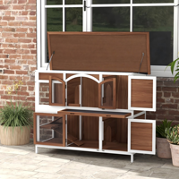 Grande cage à lapins moderne à 2 niveaux en bois de sapin, pour intérieur et extérieur, avec plateau amovible, portes verrouillables, toit imperméable, pour petits animaux