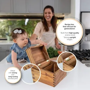 Premium Acacia Wood <strong>Recipe</strong> <strong>Card</strong> Holder Custom Large Wooden <strong>Recipe</strong> <strong>Box</strong> with <strong>Cards</strong> Wooden Boxes with Sliding Lid - Product Image 4