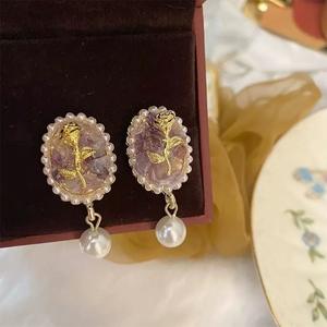 Tulipano francese Super fata pietra di <span class=keywords><strong>cristallo</strong></span> viola barocco orecchini di perle imitazione semplice stile ellittico palazzo - Product Image 6