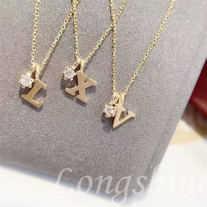 Collier <span class=keywords><strong>pendentif</strong></span> en <span class=keywords><strong>or</strong></span> véritable 18 carats <span class=keywords><strong>et</strong></span> <span class=keywords><strong>diamant</strong></span> naturel, style simple <span class=keywords><strong>et</strong></span> luxueux, lettre <span class=keywords><strong>initiale</strong></span> A-Z, pour femmes, vente en gros - Product Image 5
