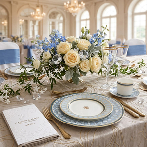 Service de Table de Luxe en Porcelaine Bleue avec Bordure Dorée Véritable, Vaisselle de Mariage en Porcelaine Fine, <span class=keywords><strong>Ensemble</strong></span> Assiettes et Bols en Céramique Motif Cygne Style Palais 2026 - Product Image 4