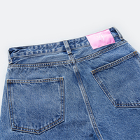 Jean droit taille mi-haute bicolore pour femme avec empiècements contrastants en denim, OEM Marque Privée 58057