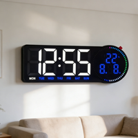 Horloge murale intelligente moderne avec calendrier, alarme, veilleuse LED, affichage numérique de la température et du jour de la semaine, pour le salon