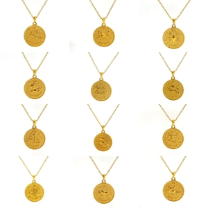 Collana in Acciaio Inossidabile con Segno Zodiacale Showfay, Placcata Oro, 12 Costellazioni, Oroscopo Astrologico, Ciondolo a Moneta da 25MM - Product Image 2