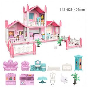 Grande maison de poupée en plastique DIY style rotin avec meubles miniatures et cuisine, jouet pas cher, villa de rêve, maison de poupée boutique - Product Image 2