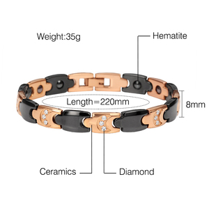 Bracelet en pierre d'énergie thérapeutique quantique céramique, ions négatifs, plaqué or - Product Image 2