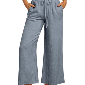 Nouveau pantalon large à taille élastique 2025, pantalon uni longueur cheville - Product Image 4