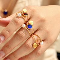 Ensemble de bijoux en acier inoxydable plaqué or 18 carats avec collier à chaîne en perles de résine, pendentif, bague, bracelet - Bijoux tendance unisexe