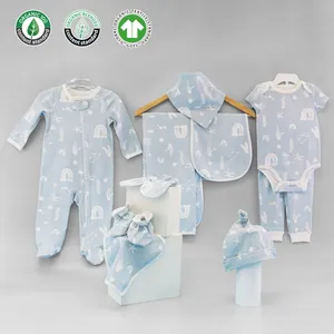 Personalizado GOTS nuevo diseño bebé regalo conjunto de tela de algodón orgánico ropa de dormir Bebé onesie conjunto de ropa de bebé recién nacido