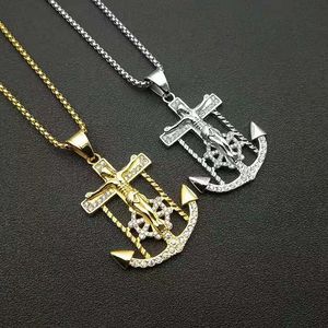 Anchor <b>Cross</b> Pendant Zinc Alloy Micro Insert Themed Pendants Necklace Hip Hop Jewelry YS052 - Product Image 1