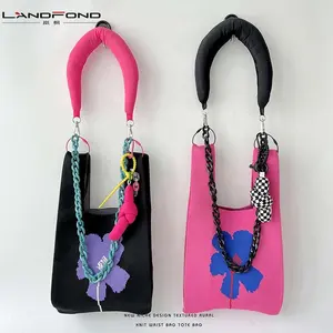 Landfond tas jinjing kapasitas besar wanita, aksesori tas bahu rajut pola bunga sederhana