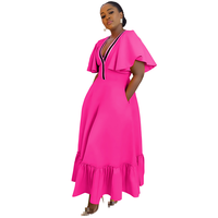 2025 nouveau Style européen et américain col en v manches à volants robe plissée grande taille coupe ajustée avec poches grande taille tenue décontractée