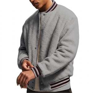 Veste universitaire en polaire sherpa personnalisée pour homme, veste bomber moelleuse à boutons-pression, service de fabrication en gros OEM ODM - Product Image 1