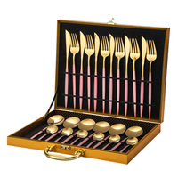 Nouveau Meilleure Vente en Acier Inoxydable Couteau Fourchette Cuillère Ensemble 24pcs Or Couverts De Luxe Couverts Ensemble Avec Boîte Cadeau