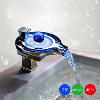 Robinet de salle de bain en laiton de qualité supérieure avec cascade LED, monocommande, finition chromée, à poser sur le comptoir