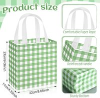 Sixteen Pieces Sacs Cadeaux Réutilisables Non Tissés Écologiques à Carreaux Verts et Blancs avec Poignées pour Mariage, Baby Shower, Fête des Mères