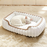 Nouvelle Arrivée - Coussin pour Animaux de Compagnie en Peluche Carré Quatre Saisons, Design Rayé Épais, Lit Confortable pour Chiens et Chats, Matelas pour Sommeil Profond, Utilisation Intérieure