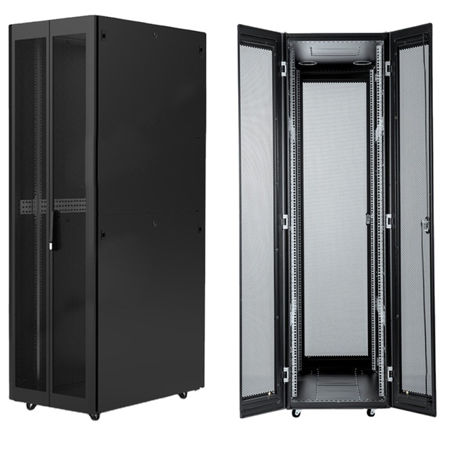 42U 19 Inch Server Rack Cabinet, Mesh Front & Rear Door Free Standing Network Cabinet with Casters for Data Center