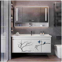 Tocador de baño de diseño moderno montado en la pared con espejo LED tocador de espacio de almacenamiento grande personalizado