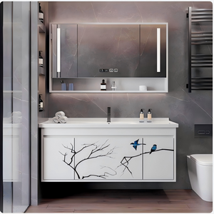 Coiffeuse de salle de bain au design moderne avec <span class=keywords><strong>miroir</strong></span> LED coiffeuse personnalisée à <span class=keywords><strong>grand</strong></span> espace de rangement - Product Image 4