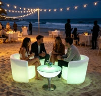 Ensemble de mobilier moderne lumineux LED à couleurs changeantes, comprenant un fauteuil, une barre lumineuse, un couvercle de pot et un siège de loisirs extérieur étanche pour sous-sol