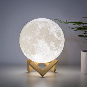 3D Moon <span class=keywords><strong>LED</strong></span> lampada da tavolo in legno luce notturna ricaricabile tocco remoto rubinetto USB lampada comoda legno Base illuminazione colorata - Product Image 2