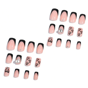 24 <span class=keywords><strong>Uñas</strong></span> Acrílicas Francesas Cuadradas <span class=keywords><strong>con</strong></span> Diseño de Lazo, Corazón, Flor, Diamantes de Imitación, <span class=keywords><strong>Uñas</strong></span> Postizas <span class=keywords><strong>con</strong></span> Punta de Estrella de Mar y Perla para Manicura - Product Image 6