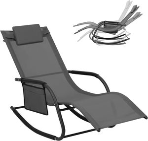 Chaise longue <span class=keywords><strong>à</strong></span> bascule zéro gravité pour patio, piscine et jardin, résistante aux intempéries, avec coussin amovible, gris - Product Image 1