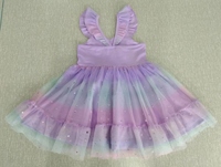 Jolie robe en maille imprimée en spandex/coton sans bretelles pour petites filles, robe de princesse à paillettes arc-en-ciel, nouvelle robe d'été tendance pour filles