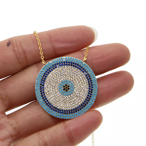 2022 Baru Mikro Zirkonia Jimat Mata Jahat Yunani Perak Disepuh Beruntung Mata Biru Kalung Elegan Wanita Gadis Hadiah Indah Perhiasan - Product Image 1