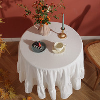 Blanc rétro volants tissu nappe couverture à volants rond coton lin nappe pour la décoration de mariage à la maison