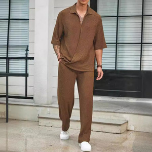 Nuevo conjunto de pantalones para <span class=keywords><strong>hombre</strong></span>, camisa de manga S Rt y traje de pantalones largos, cárdigan irregular para <span class=keywords><strong>hombre</strong></span>, conjuntos de dos piezas, trajes para <span class=keywords><strong>hombre</strong></span> - Product Image 1