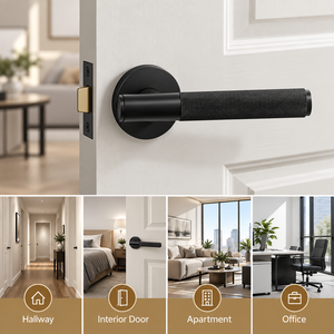 Juego de manillas de latón moleteado para puertas de villa modernas Doorroom con cilindro magnético ficticio para interiores (tipo UE) - Product Image 6