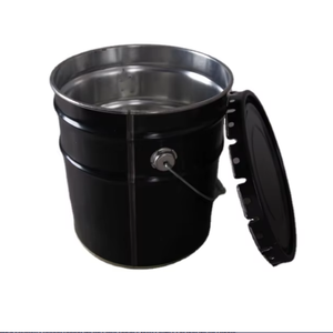 <strong>Custom</strong> <strong>Designed</strong> Printed 20 Liter Empty Round Open Barrel with Cover Durable Black 20L Metal Tin <strong>Bucket</strong> for Sale - Product Image 1