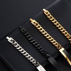 Pulsera y brazalete de moda para hombre de acero inoxidable 316L antideslustre, chapado en oro de 14K y 18K, espacios en blanco grabables para pulseras de hombre - Product Image 4