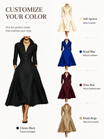 Gaun Wanita Kerah V Lengan Panjang Model Fitted Waist Flared Swing Dengan Saku Samping Gaun Kantor Elegan Warna Sesuai Pesanan ODM/OEM